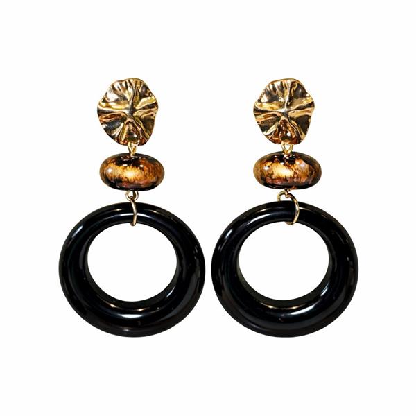 Helen Kahverengi Ahşap Boncuklu ve Halka Detaylı Sallantılı Küpe